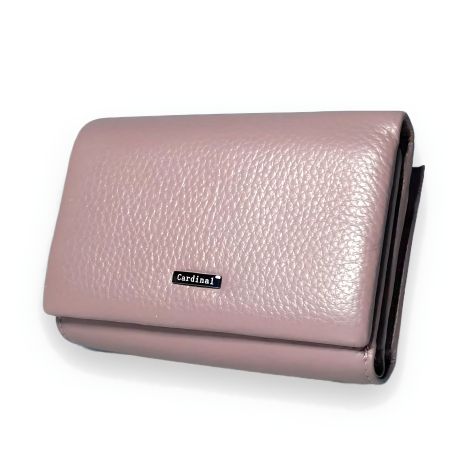 Женский кожаный кошелек, стильный, пудра, 2 отделения для купюр
