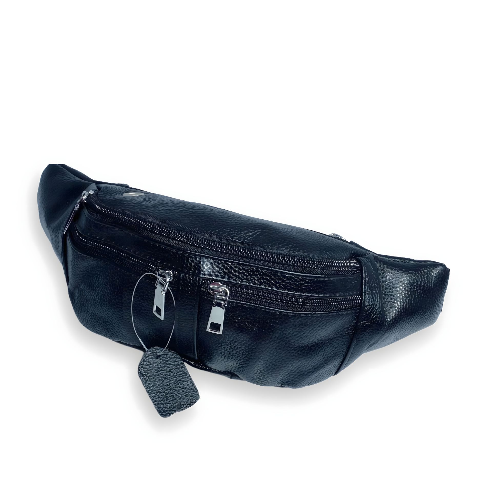 Поясная сумка-бананка, натуральная кожа, один отдел, два фронтальных кармана, черная Поясная сумка-бананка, натуральная кожа, один отдел, два фронтальных кармана, черная