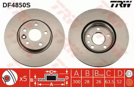 Диск гальмівний FORD/LAND ROVER/VOLVO Galaxy/Mondeo/S-Max/S80/V70/XC70 300mm F 07, TRW (DF4850S)