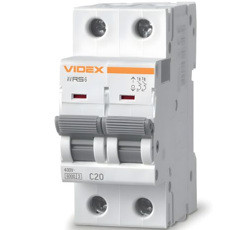 Вимикач автоматичний RS6 2п 20А С 6кА VIDEX RESIST (VF-RS6-AV2C20)