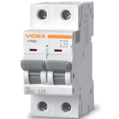 Вимикач автоматичний 25А 2п RS6 VIDEX 6кА С RESIST (VF-RS6-AV2C25)