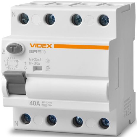 Устройство защитного отключения (УЗО) VIDEX RESIST АС 4п 30мА 10кА 40А (VF-RS10-DR4AC40) Устройство защитного отключения (УЗО) VIDEX RESIST АС 4п 30мА 10кА 40А (VF-RS10-DR4AC40)