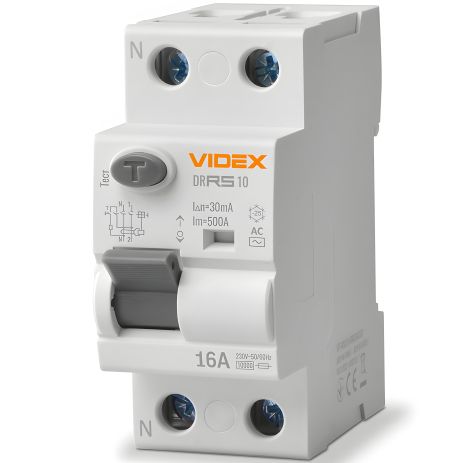 Устройство защитного отключения (УЗО) VIDEX RESIST АС 2п 30мА 10кА 16А (VF-RS10-DR2AC16) Устройство защитного отключения (УЗО) VIDEX RESIST АС 2п 30мА 10кА 16А (VF-RS10-DR2AC16)