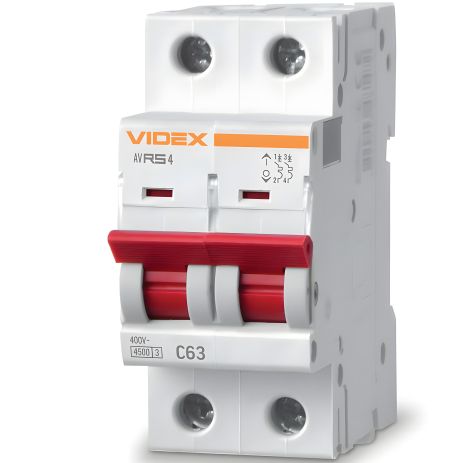 Автоматический выключатель на 63А, 2 полюса, класс С, 4.5кА, VIDEX RESIST (VF-RS4-AV2C63) Автоматический выключатель на 63А, 2 полюса, класс С, 4.5кА, VIDEX RESIST (VF-RS4-AV2C63)