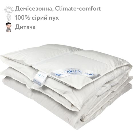 Демісезонна ковдра зі 100% сірим гусячим пухом дитяча IGLEN Climate-comfort 110х140 (110140110G)