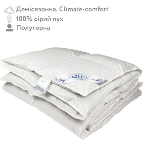 Демісезонна ковдра зі 100% сірим гусячим пухом полуторна IGLEN Climate-comfort 140х205 (140205110G)