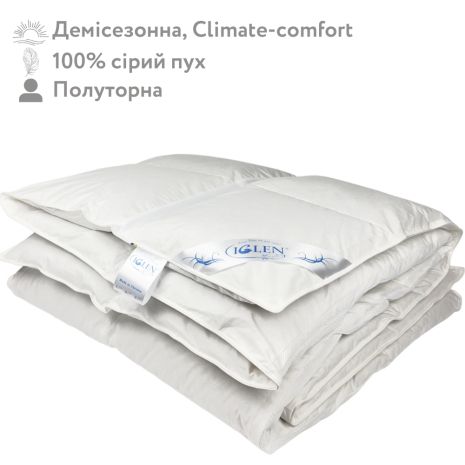 Демисезонное одеяло со 100% серым гусиным пухом полуторное IGLEN Climate-comfort 140х205 (140205110G)