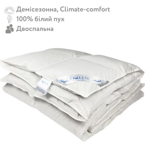 Демісезонна ковдра зі 100% білим гусячим пухом двоспальне IGLEN Climate-comfort 160х215 (160215110W)