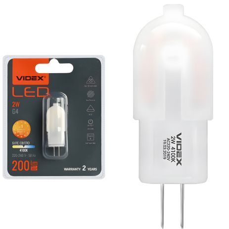 Світлодіодна лампа VIDEX G4e 2W з типом кріплення G4, 4100K (VL-G4e-02224)