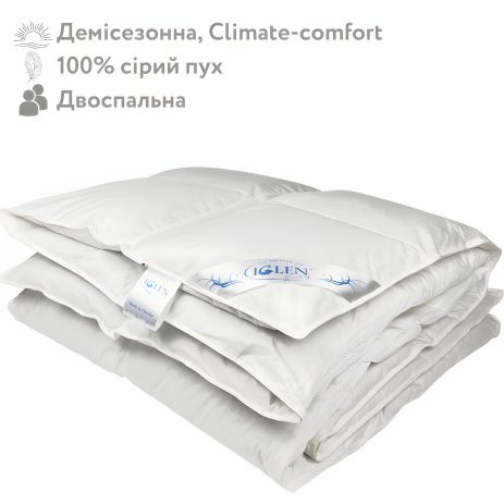 Демісезонна ковдра зі 100% сірим гусячим пухом двоспальна IGLEN Climate-comfort 160х215 (160215110G)