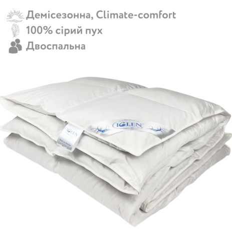 Демісезонна ковдра зі 100% сірим гусячим пухом двоспальна IGLEN Climate-comfort 160х215 (160215110G)