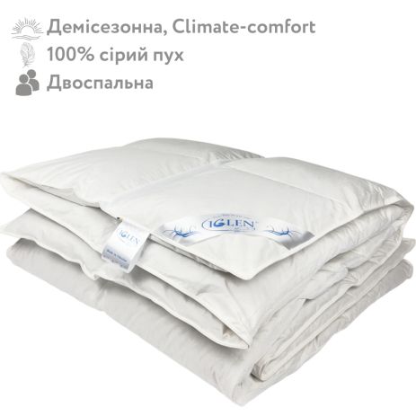 Демісезонна ковдра зі 100% сірим гусячим пухом двоспальна IGLEN Climate-comfort 200х220 (200220110G)