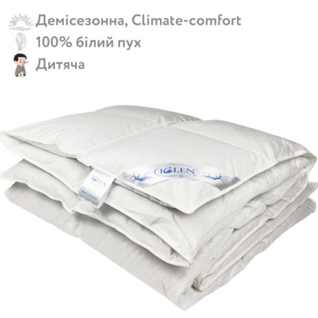 Демісезонна ковдра зі 100% білим гусячим пухом дитяча IGLEN Climate-comfort 110х140 (110140110W)