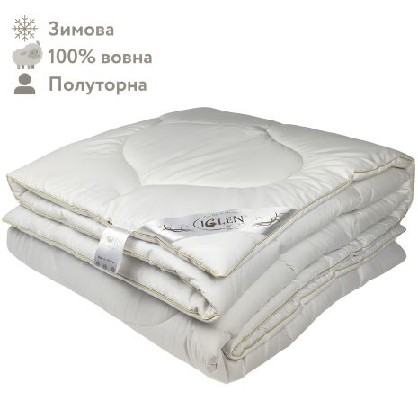 Полуторное зимнее одеяло из овечьей шерсти IGLEN 140х205 в жаккардовом дамаске (1402055)