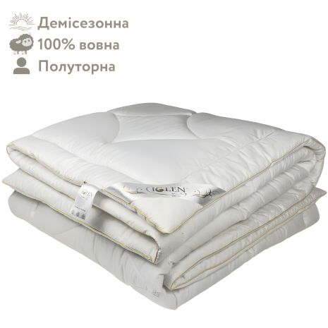 Полуторна демісезонна ковдра з овечої вовни IGLEN 140х205 в жакардовому дамаску (14020551)