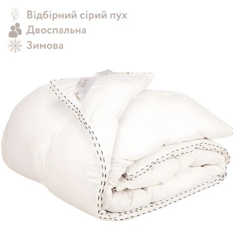 Ковдра пухова зимова зі 100% сірим гусячим пухом двоспальна IGLEN Royal Series Roster 160х215 (1602151GRS)