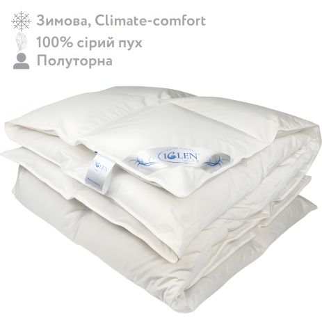 Полуторна пухова зимова ковдра зі 100% сірим гусячим пухом, IGLEN Climate-comfort, 140х205 (14020510G)