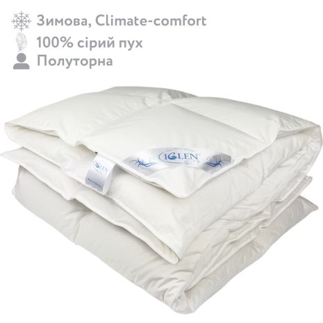 Ковдра пухова зимова зі 100% сірим гусячим пухом полуторна IGLEN Climate-comfort 140х205 (14020510G)