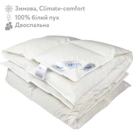 Ковдра пухова зимова зі 100% білим гусячим пухом двоспальна IGLEN Climate-comfort 220х240 (22024010W)