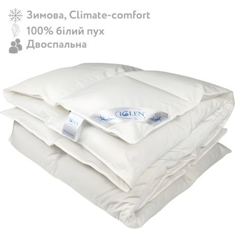 Двуспальное зимнее пуховое одеяло со 100% белым гусиным пухом IGLEN Climate-comfort 220х240 (22024010W)