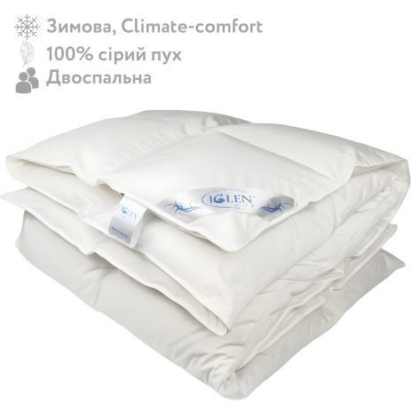 Зимова пухова ковдра двоспальна IGLEN Climate-comfort 220х240 з сірим гусячим пухом Зимова пухова ковдра двоспальна IGLEN Climate-comfort 220х240 з сірим гусячим пухом