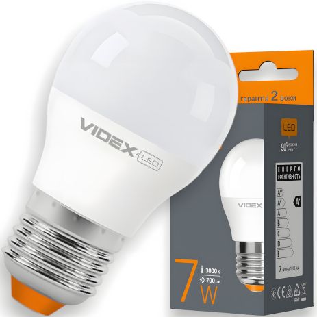 Светодиодная лампа VIDEX G45 7W E27 3000K, модель VL-G45e-07273 Светодиодная лампа VIDEX G45 7W E27 3000K, модель VL-G45e-07273