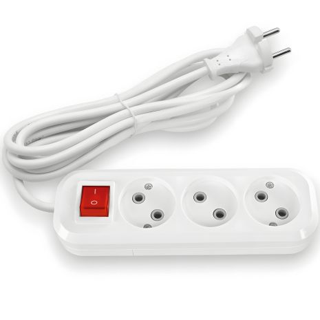 Сетевой удлинитель 3м на 3 гнезда с кнопкой (2x1мм) белый TITANUM STANDARD TF-ESS310-3W