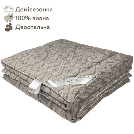 Двуспальное демисезонное одеяло из овечьей шерсти IGLEN 172х205, во фланеле (17220551F)