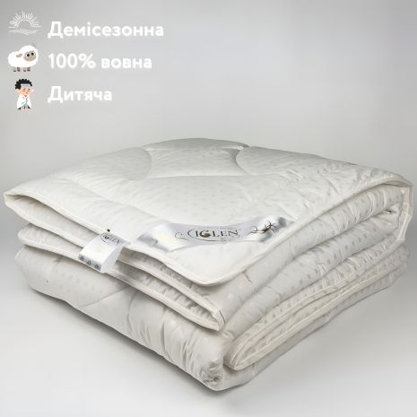 Детское демисезонное одеяло из овечьей шерсти IGLEN 110х140 в тике (11014061)