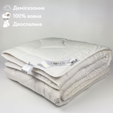 Одеяло из овечьей шерсти демисезонное двуспальное IGLEN 172х205 в тике (17220561)