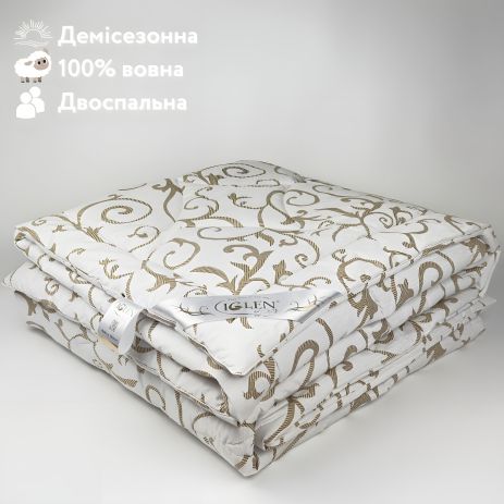 Демисезонное двуспальное одеяло из овечьей шерсти IGLEN 160х215 в бязи (16021551B)