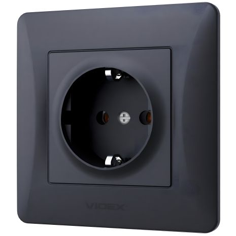 Одинарна розетка з заземленням та підвищеною огнеупорністю VIDEX BINERA VF-BNSK1G-BG, чорний графіт Одинарна розетка з заземленням та підвищеною огнеупорністю VIDEX BINERA VF-BNSK1G-BG, чорний графіт