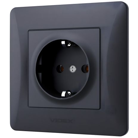 Одинарна розетка з заземленням та підвищеною огнеупорністю VIDEX BINERA VF-BNSK1G-BG, чорний графіт Одинарна розетка з заземленням та підвищеною огнеупорністю VIDEX BINERA VF-BNSK1G-BG, чорний графіт