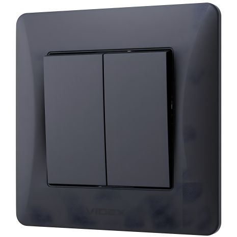 Выключатель 2-клавишный с повышенной огнеупорностью VIDEX BINERA VF-BNSW2-BG черный графит
