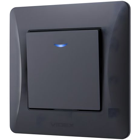 Одноклавишный выключатель с огнеупорностью и подсветкой VIDEX BINERA VF-BNSW1L-BG черный графит
