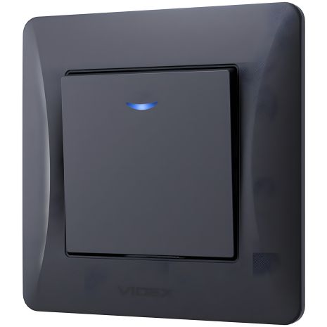 Одноклавишный выключатель с огнеупорностью и подсветкой VIDEX BINERA VF-BNSW1L-BG черный графит Одноклавишный выключатель с огнеупорностью и подсветкой VIDEX BINERA VF-BNSW1L-BG черный графит