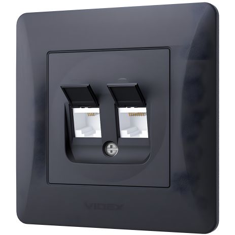 Подвійна комп'ютерна розетка CAT6 VIDEX BINERA VF-BNSK2PC6-BG чорний графіт Подвійна комп'ютерна розетка CAT6 VIDEX BINERA VF-BNSK2PC6-BG чорний графіт