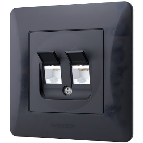 Розетка компьютерная и телефонная комбинированная, CAT3+CAT6 VIDEX BINERA VF-BNSK2PC6TF3-BG графит