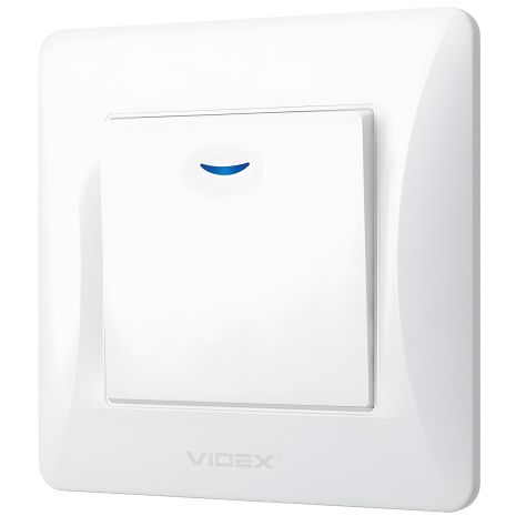 Выключатель 1-клавишный с повышенной огнеупорностью и подсветкой VIDEX BINERA VF-BNSW1L-W белый