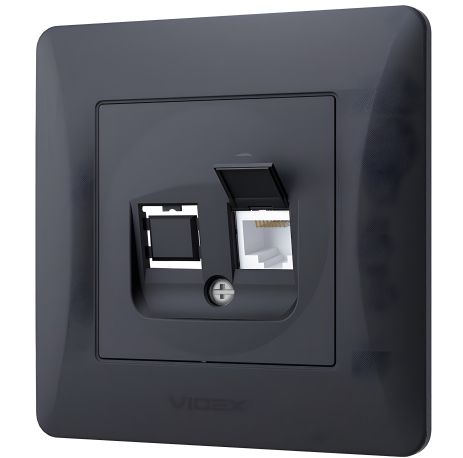 Чорна комп'ютерна розетка VIDEX BINERA VF-BNSK1PC6-BG