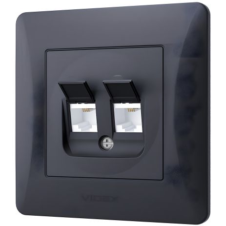 Двойная телефонная розетка CAT3+CAT3 VIDEX BINERA, черный графит