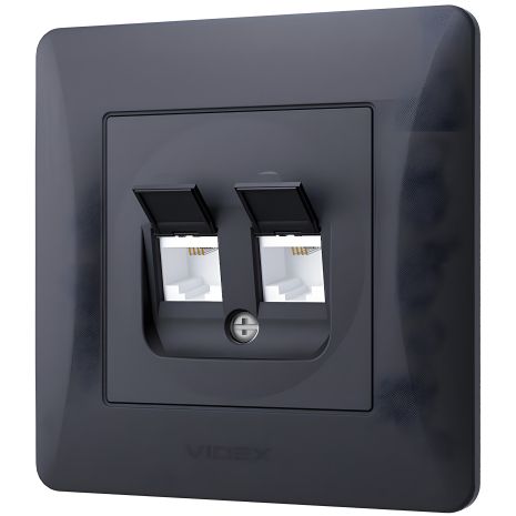 Двойная телефонная розетка CAT3+CAT3 VIDEX BINERA, черный графит