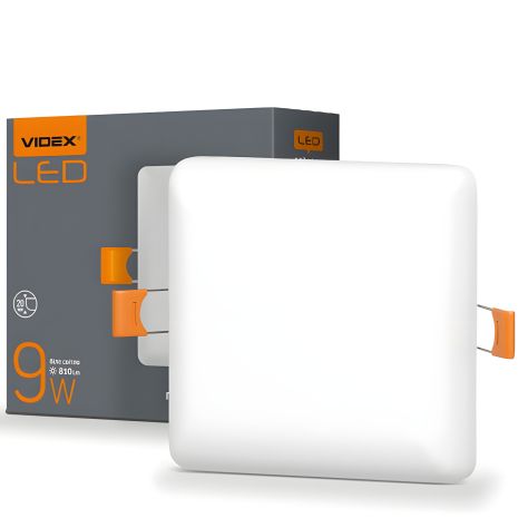 Точковий світильник VIDEX 9W 4100K, безрамковий, квадратний, вбудований, VL-DLFS-094