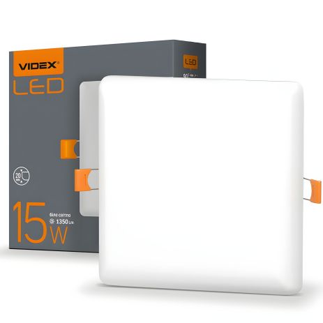 Вбудований квадратний безрамковий VIDEX світильник точковий 15W 4100K VL-DLFS-154