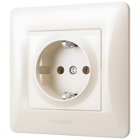 Розетка із заземленням і підвищеною вогнетривкістю VIDEX BINERA VF-BNSK1G-CR кремова