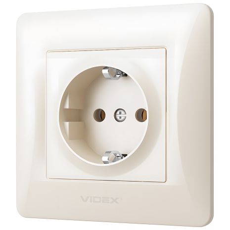 Одинарная розетка с заземлением и повышенной огнеупорностью VIDEX BINERA VF-BNSK1G-CR кремовая
