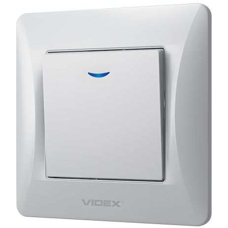 Одноклавішний вимикач з вогнетривкістю та підсвічуванням VIDEX BINERA VF-BNSW1L-SS сріблястий