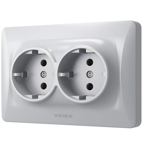 Серебристая двойная розетка с заземлением VIDEX BINERA VF-BNSK2G-SS повышенной огнеупорности Серебристая двойная розетка с заземлением VIDEX BINERA VF-BNSK2G-SS повышенной огнеупорности