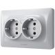 Серебристая двойная розетка с заземлением VIDEX BINERA VF-BNSK2G-SS повышенной огнеупорности