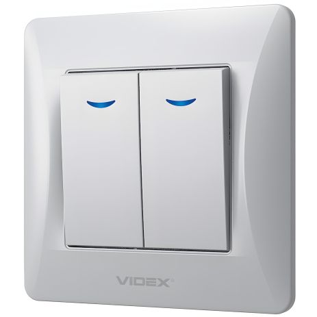 2-клавішний вимикач VIDEX BINERA з підвищеною вогнетривкістю та підсвічуванням VF-BNSW2L-SS сріблястий
